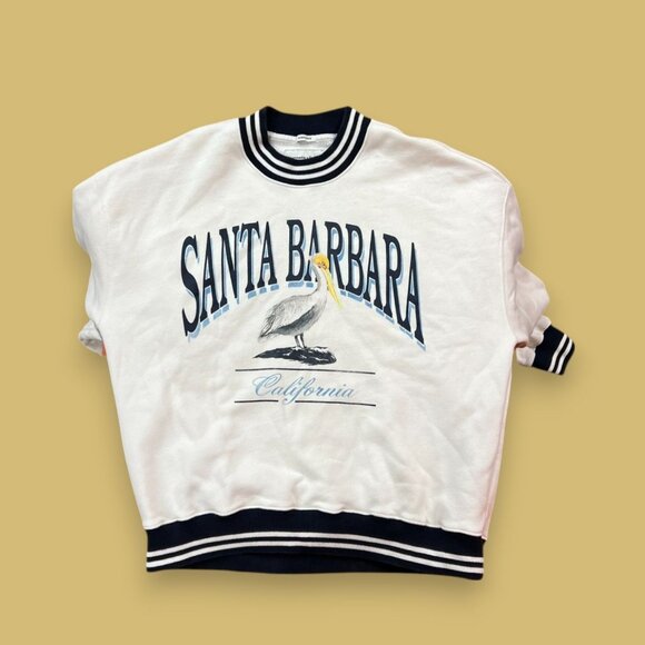 Abercrombie & Fitch Oversized Santa Barbara California Sweatshirt XS White & Nav - Picture 1 of 5